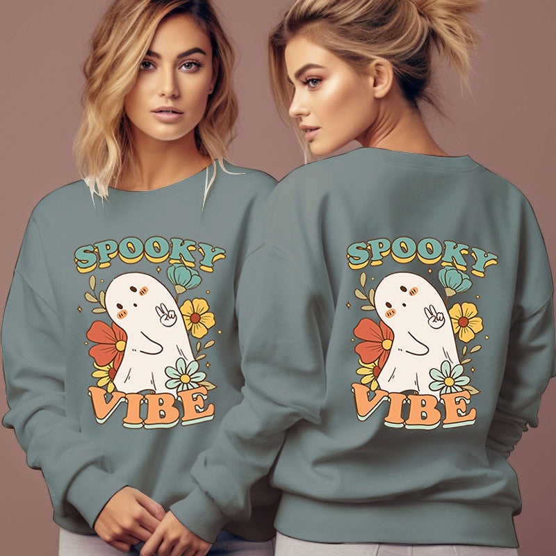 Women's Spooky Vibe Print Hoodies Fashion Cartoon Flower Gho