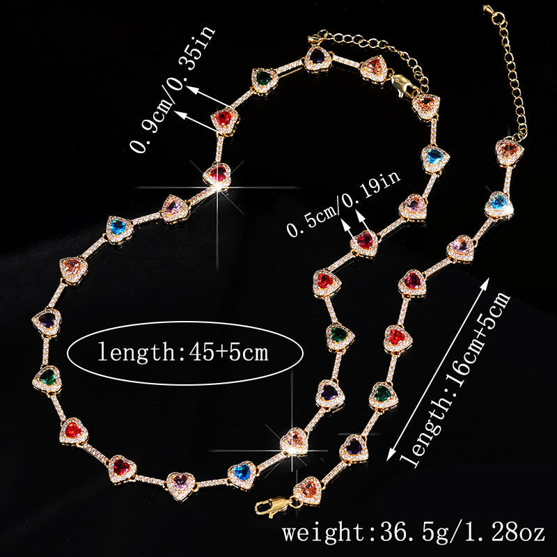Colorful Heart Diamond Bracelet Necklace