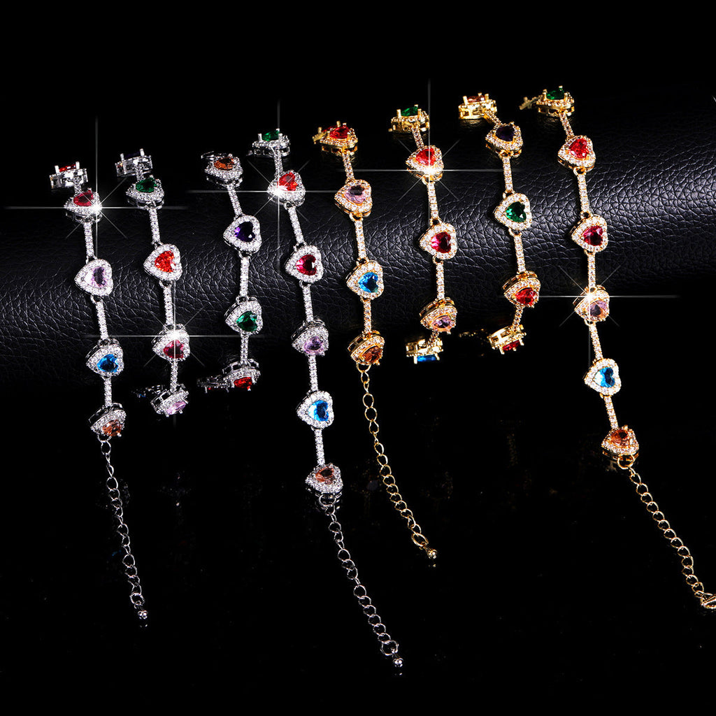 Colorful Heart Diamond Bracelet Necklace