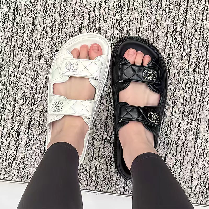 Chanel White Black Leather Sandal