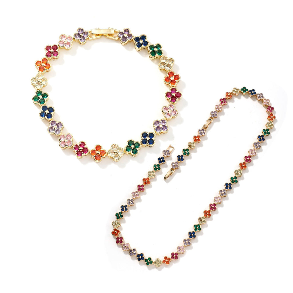 Colorful Clover Diamond Bracelet Necklace