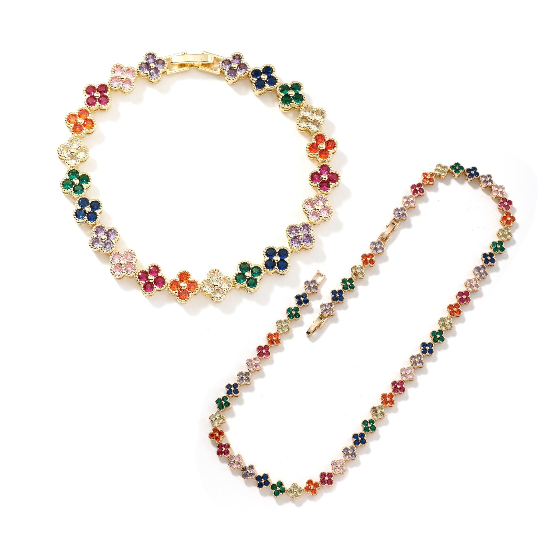 Colorful Clover Diamond Bracelet Necklace