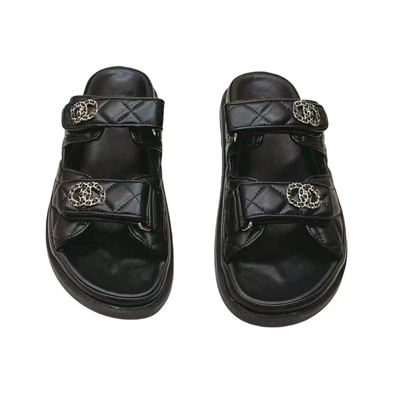 Chanel White Black Leather Sandal