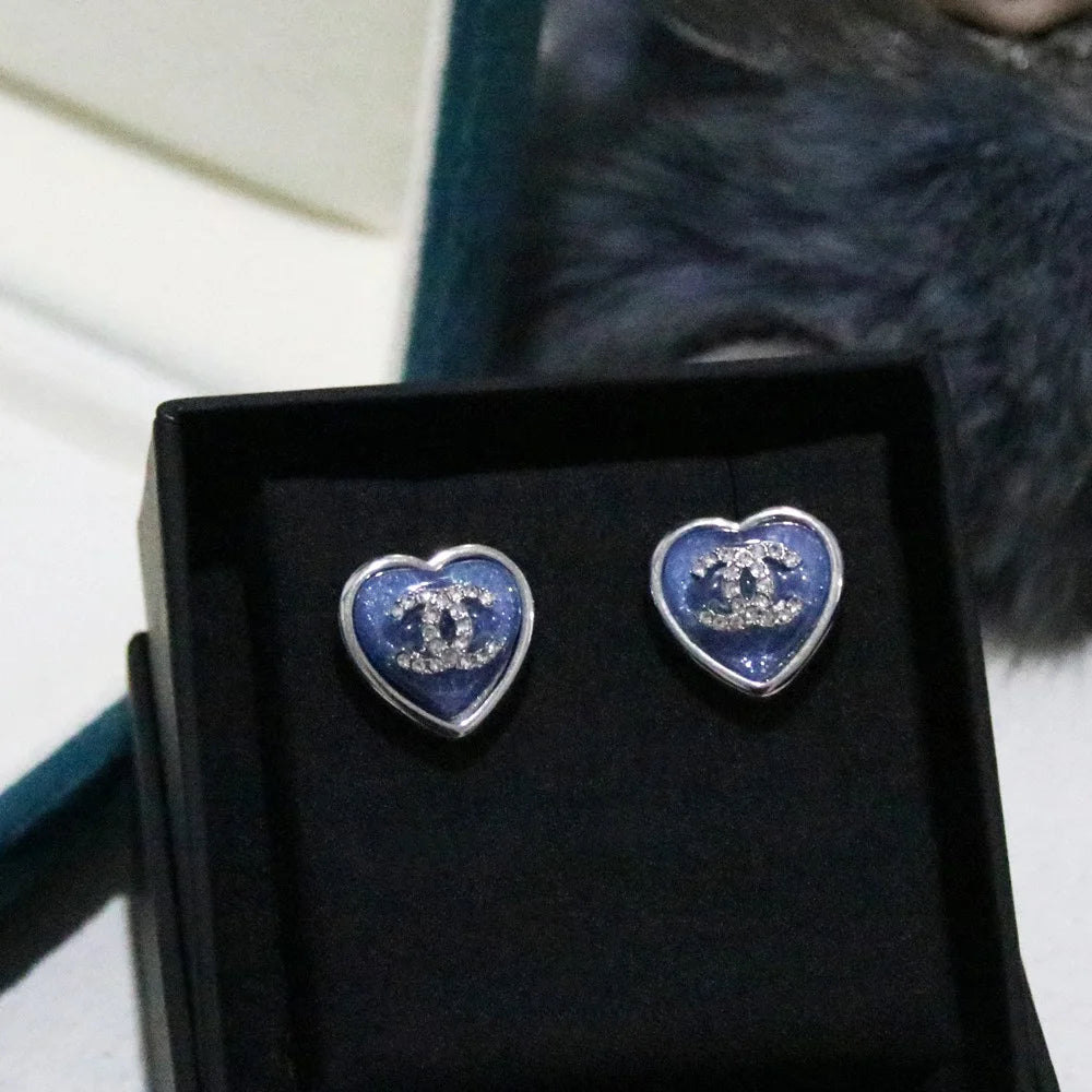 Chanel Blue Heart Necklace & Earrings