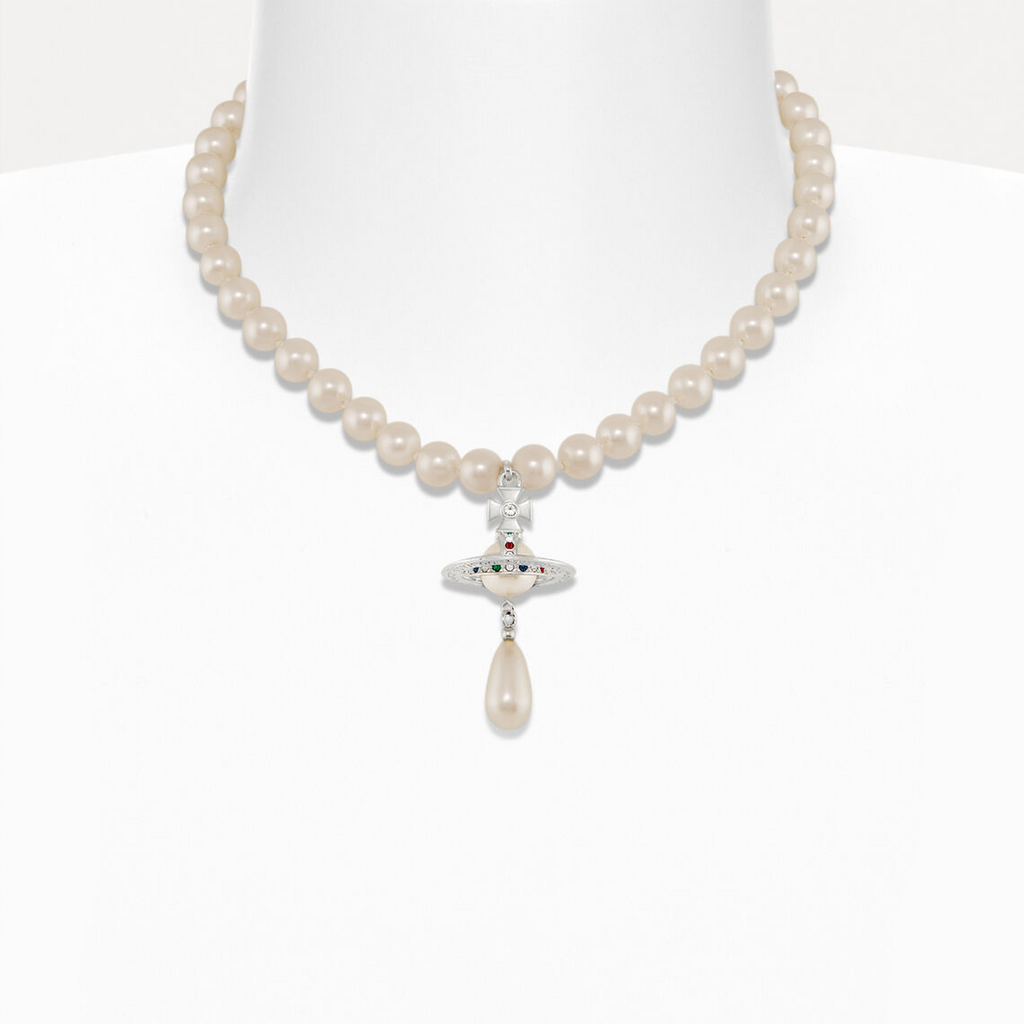 Vivienne Westwood One Row Pearl Drop Choker Necklace Earrings