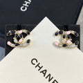 Chanel Black Pink Pattern Earrings