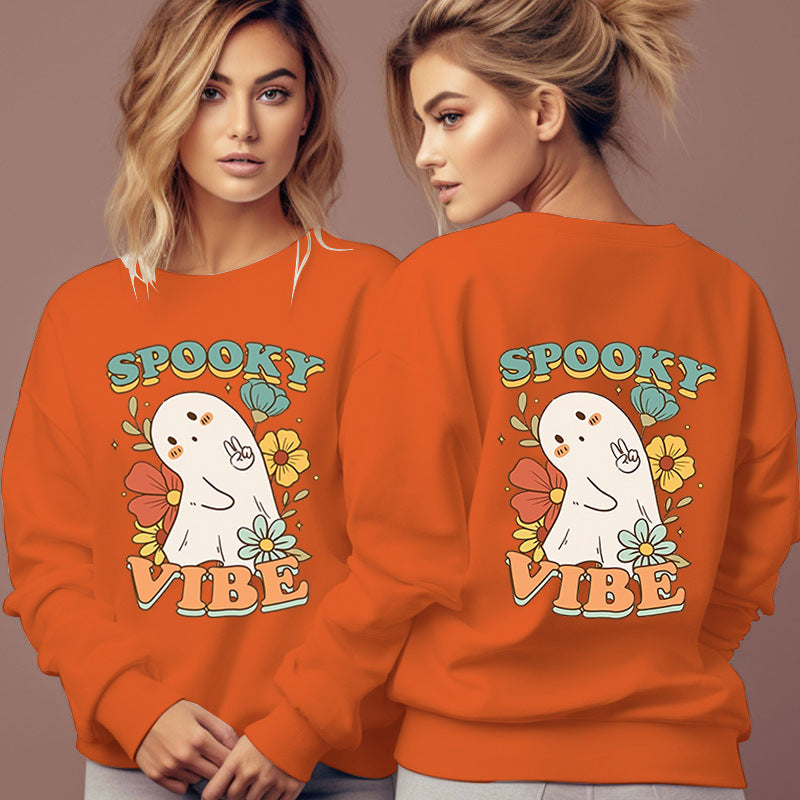 Women's Spooky Vibe Print Hoodies Fashion Cartoon Flower Gho
