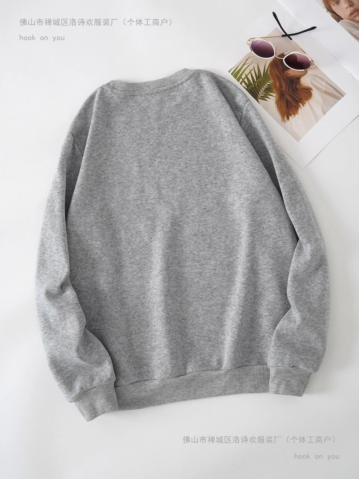 Women's Print Thermal Lined Crew Neck Loose Pullover Long sleeve shirt