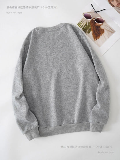 Women's Print Thermal Lined Crew Neck Loose Pullover Long sleeve shirt