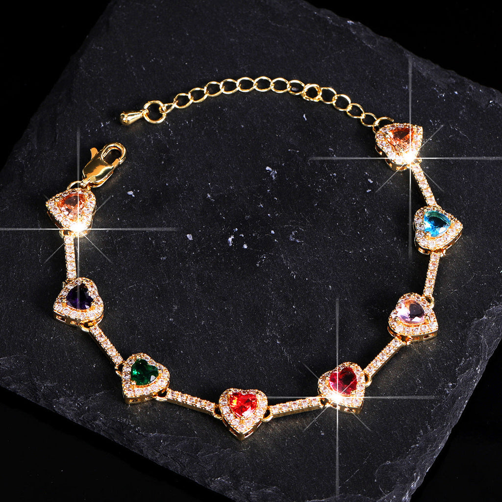 Colorful Heart Diamond Bracelet Necklace