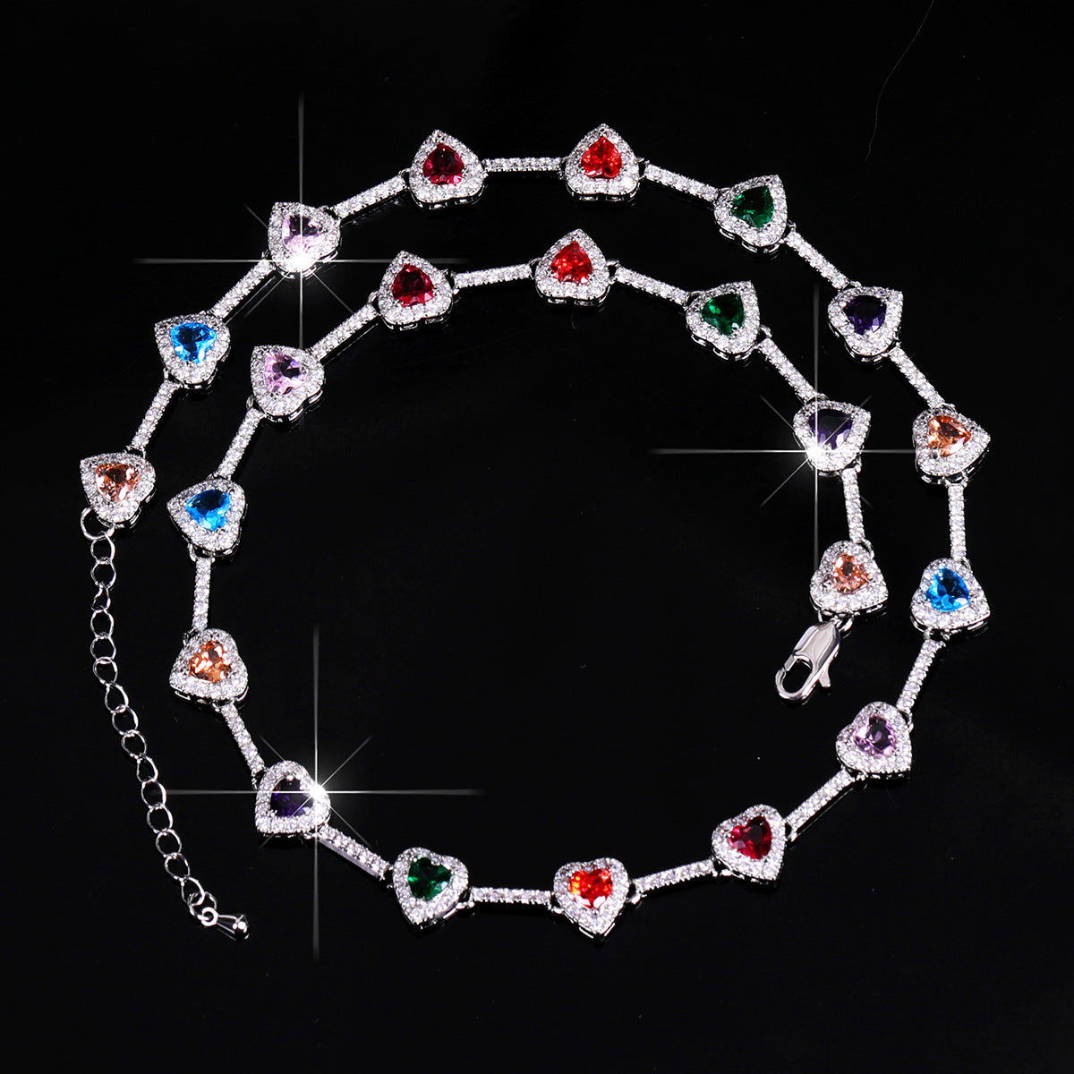 Colorful Heart Diamond Bracelet Necklace