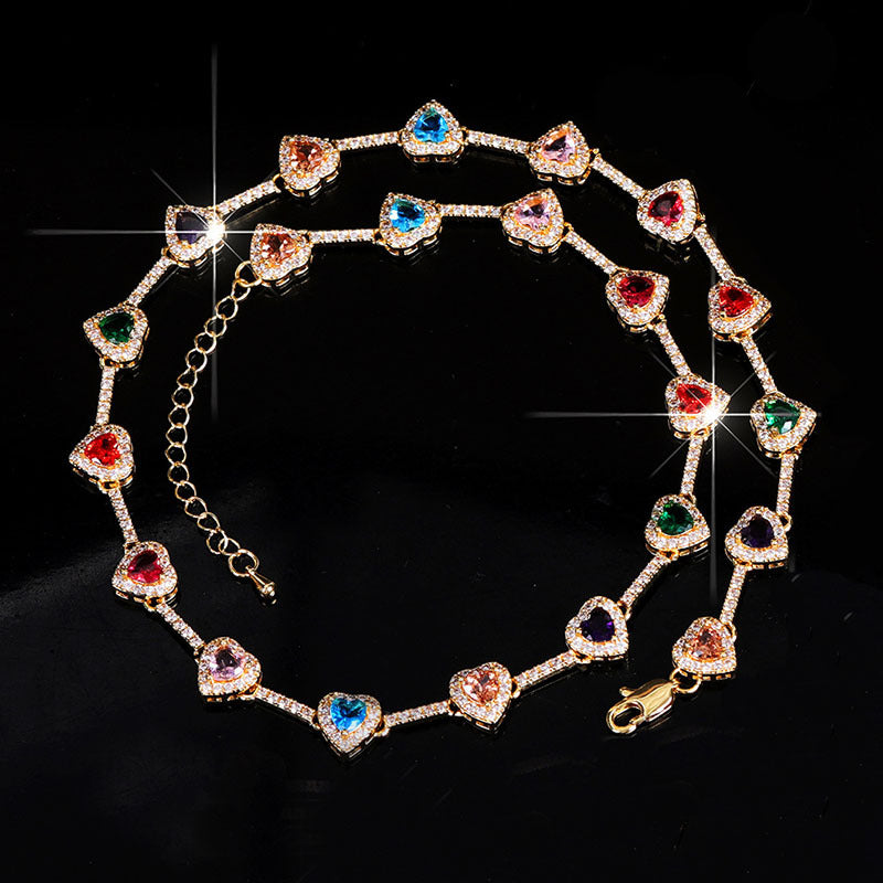 Colorful Heart Diamond Bracelet Necklace