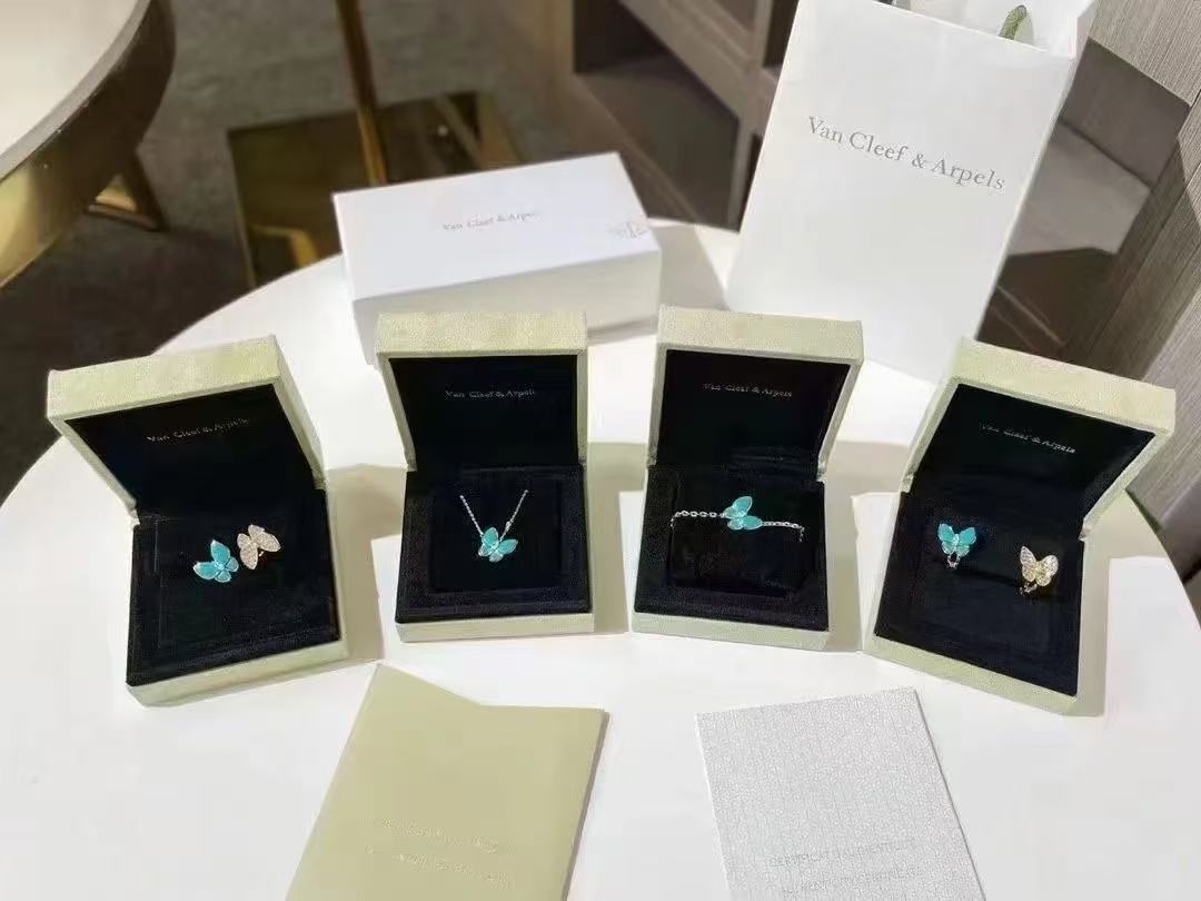 VCA Blue Butterfly Bracelet Necklace Earrings Ring