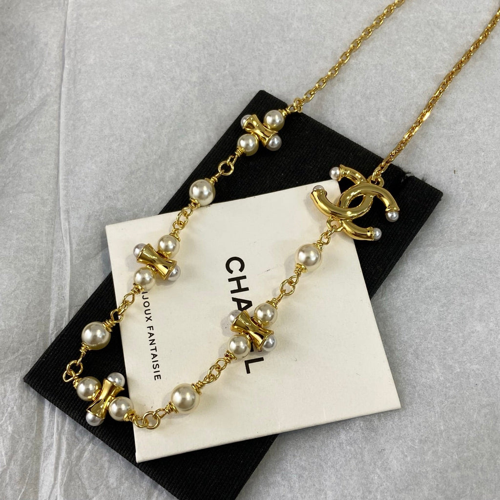 Chanel Dumbell Pearl Necklace