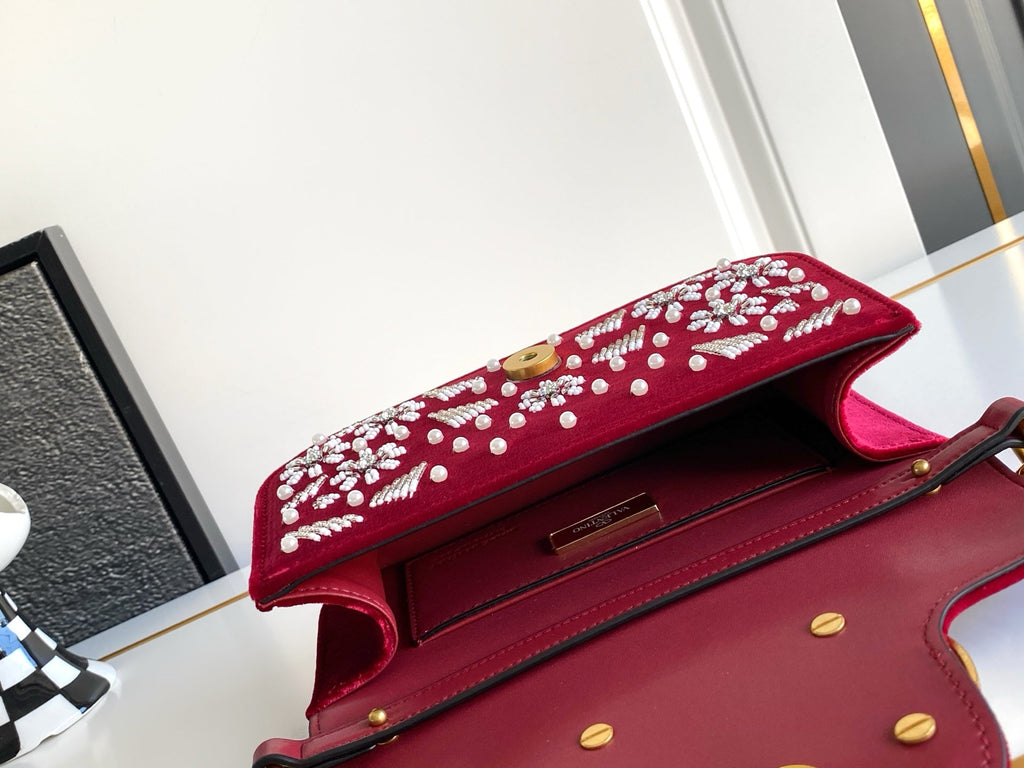 Valentino Red Velvet Handbag