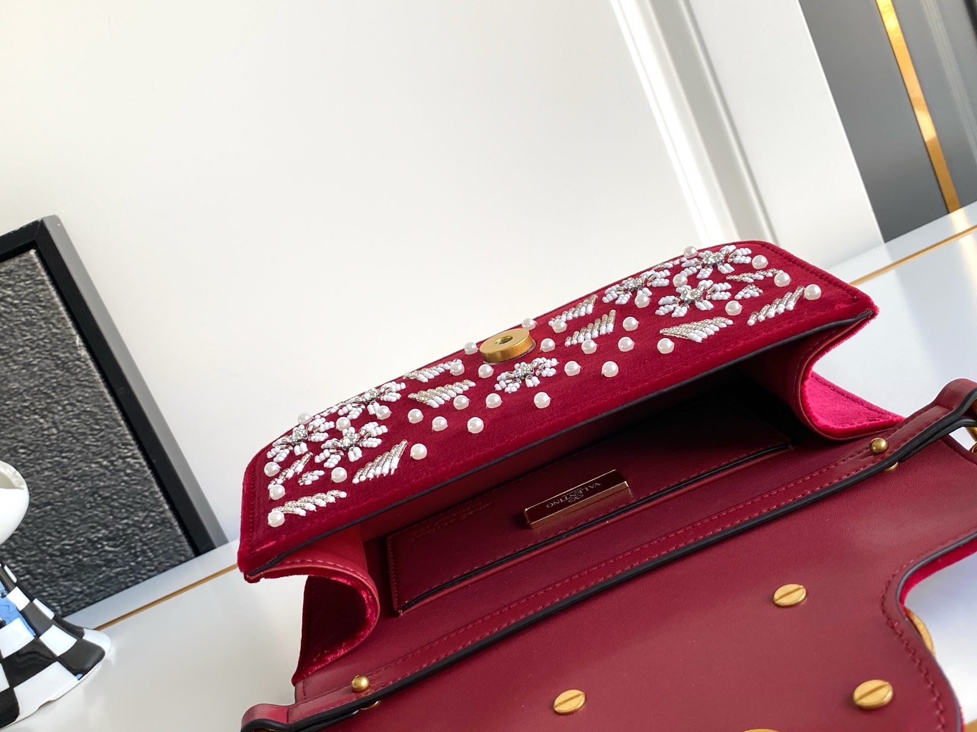 Valentino Red Velvet Handbag
