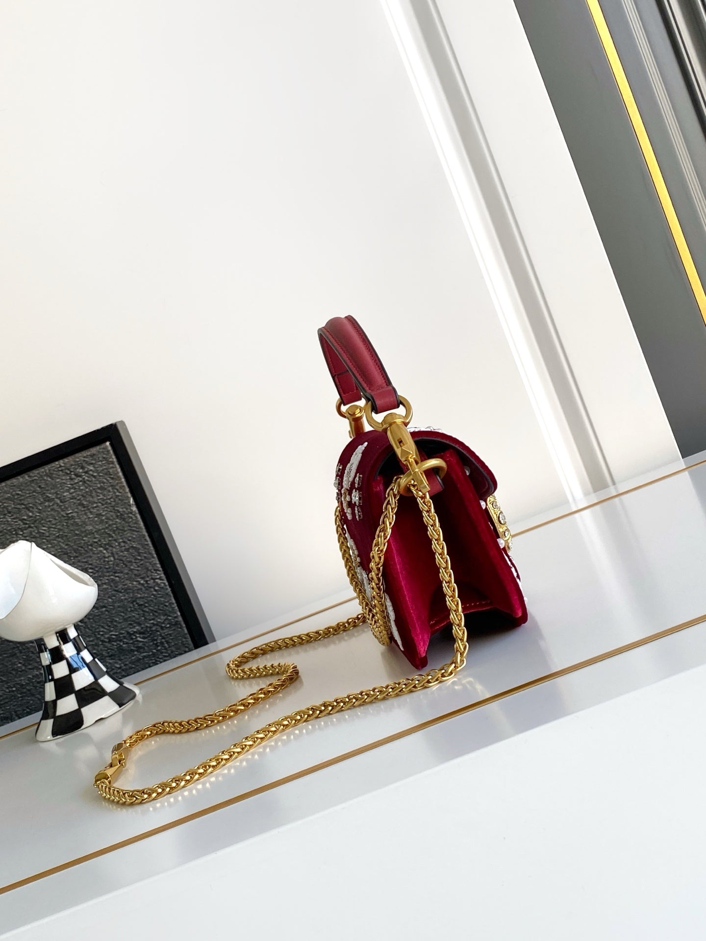 Valentino Red Velvet Handbag